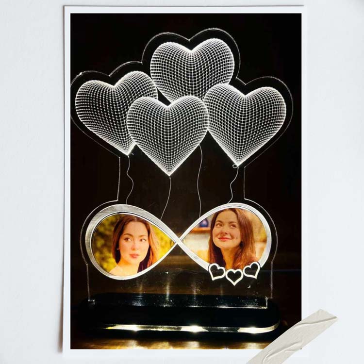 Personalised  LED 3D Night Lamp With Hearts 