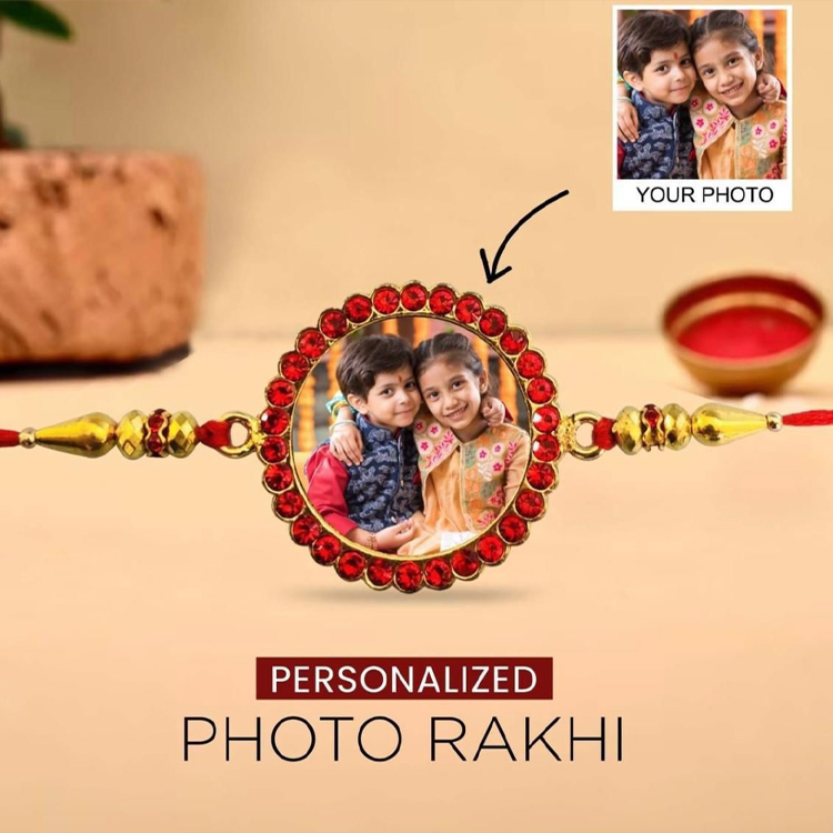 Stone Metal Customised Photo Rakhi for Brother (Combo of 2)