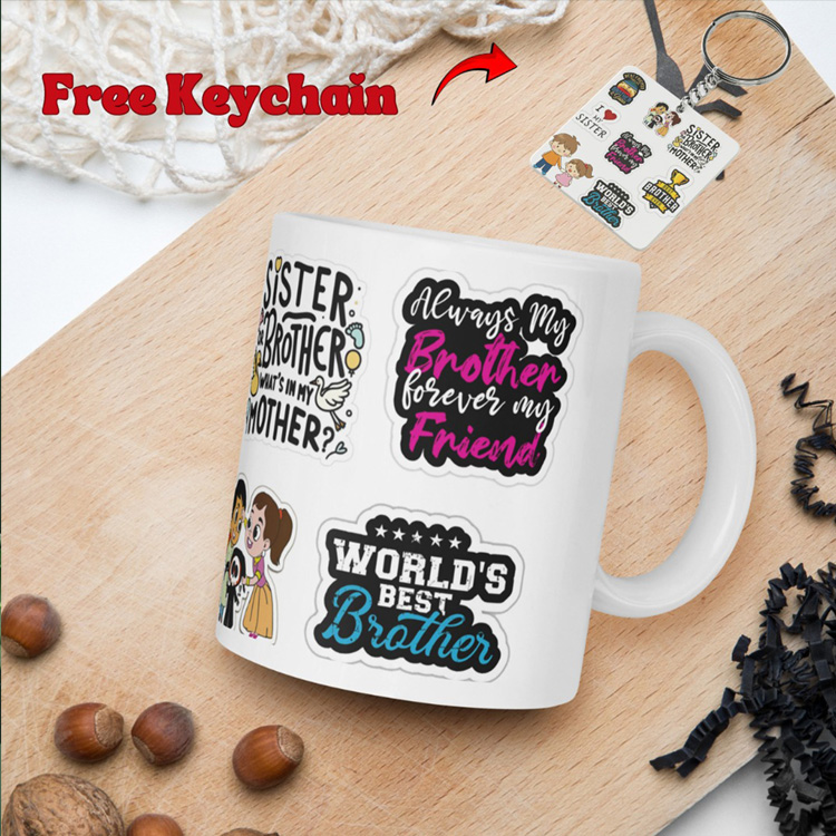 Printed Ceramic Mug and Keychain Combo 