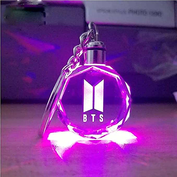 Personalized Keychains Transparent Glass Ball Crystal BTS LED Light Keychain for Car Bike (CrystalKeychain-01)