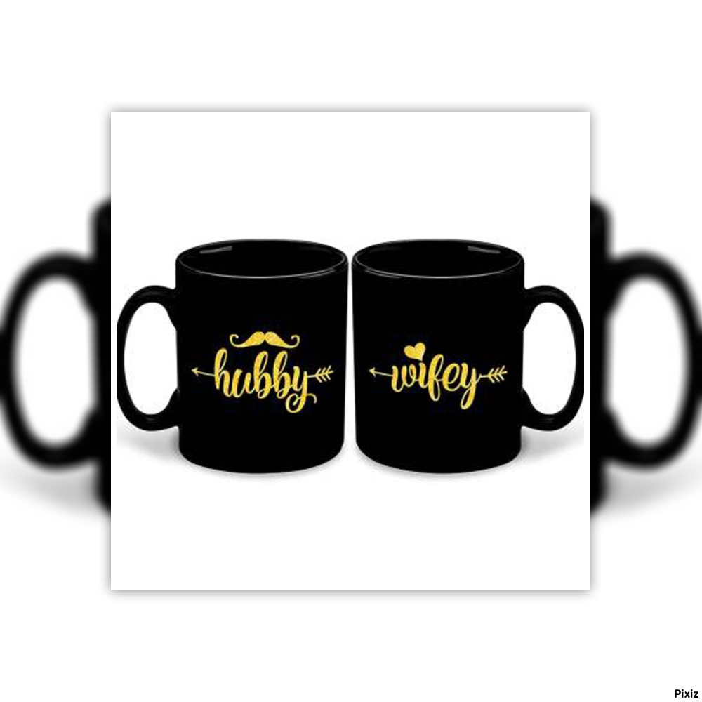 Black mugs Hubby and Wifey Coffee mugs (350)ml 