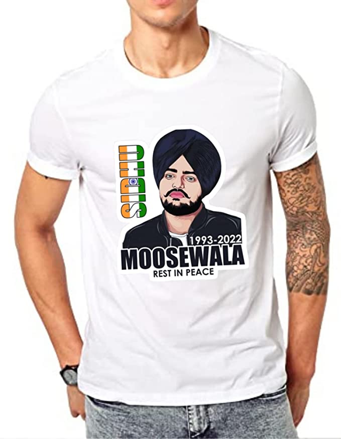 Classic Unisex Cotton T-Shirt, Regular Fit Crewneck Customized T-Shirt Print Sidhu Moosewala Special White