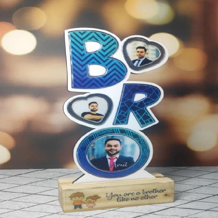 Customized Bro Table Stand Perfect for Home Decoration Tabletop Statue Arts Table Centerpiece Gift Item for Brother on Raksha Bandhan