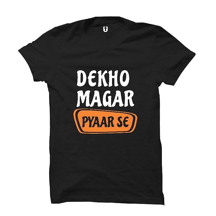 Personalized Black Printed T-shirt  Dekho Magar Pyaar se 