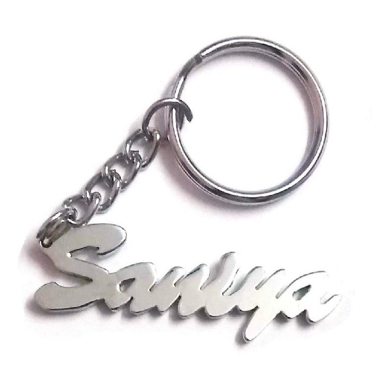  Personalized Customized Name Key Chain Silver Polished Hand Carved Metal 