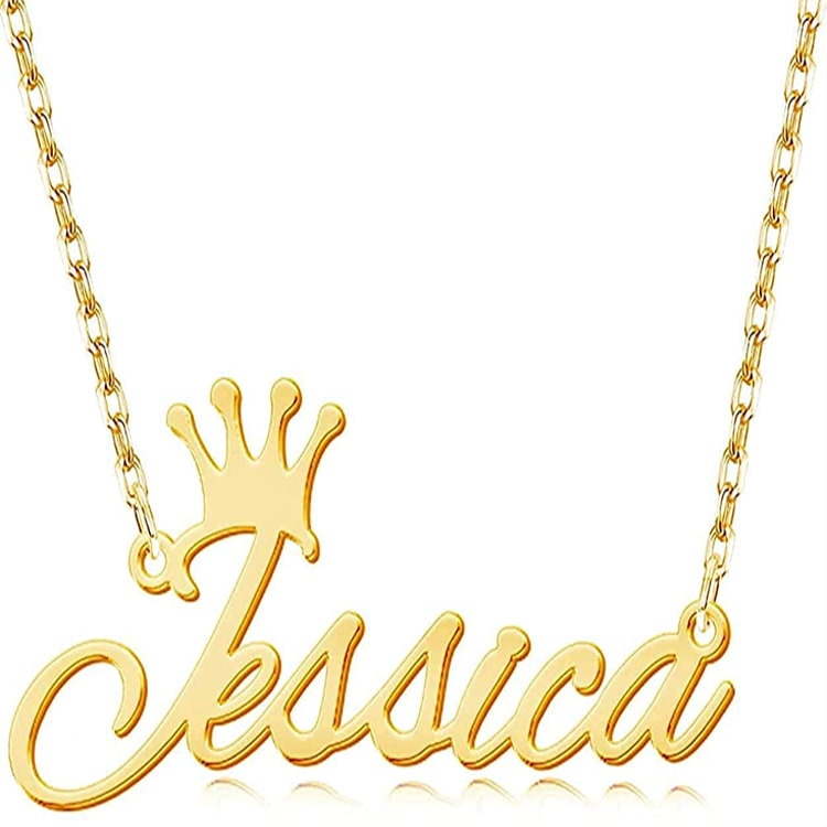  Personalized Customized Name Necklace Brass Pendant gold-plated for Women and Girls Crown Design