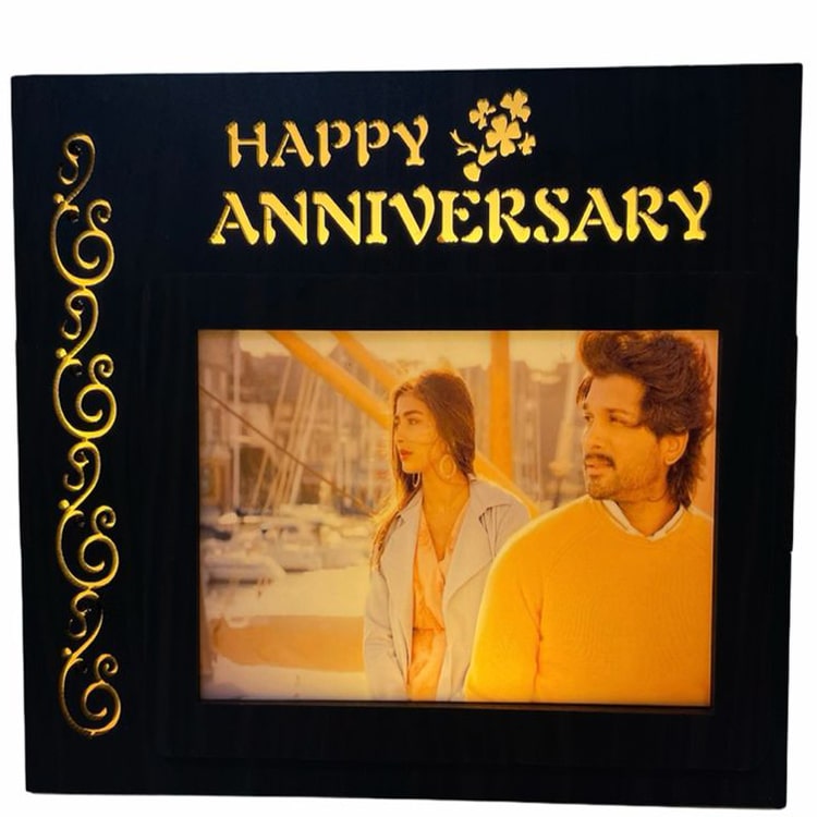 Personalized Happy Anniversary Wooden Triangle Photo Frame