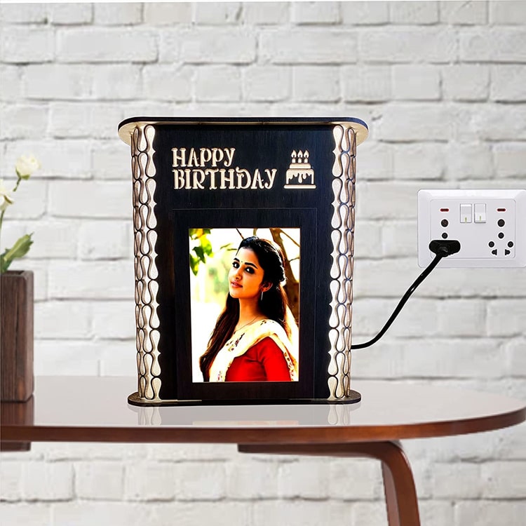 Wooden Personalised Happy Birthday Photo Lamp, Brown, Pack of 1