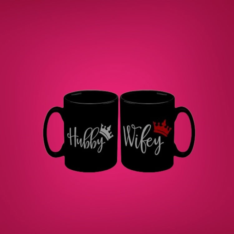 Unique Gifts Design Hubby Wifey Anniversary Birthday Couple Premium Black Patch Mug Set of 2 Coffee Mug