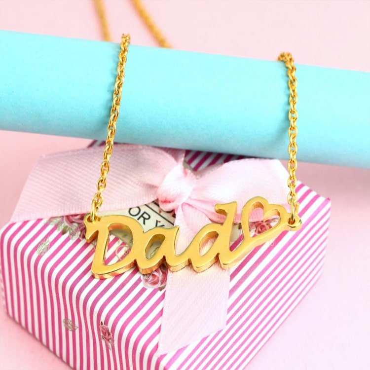 Personalized Dad Name Pendant Necklace Gold Plated Brass Made