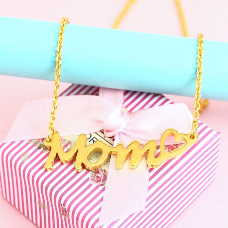 Personalized Mom Name Pendant Necklace Gold Plated Brass Made