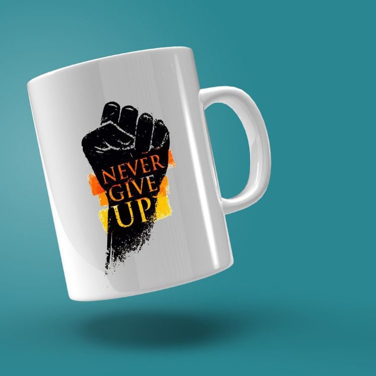 Personalized White Coffee Mug Never give Up 325ml 