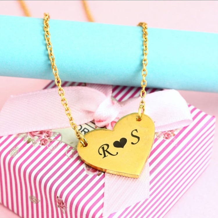 Personalized Heart Shape Yellow Gold Pendant for Girls 