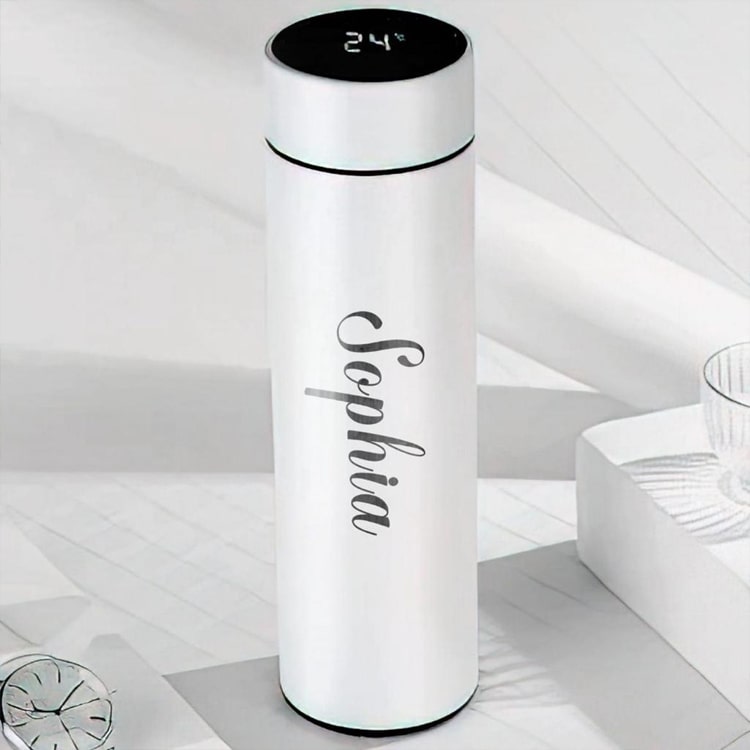 Personalized engraved temperature steel bottle with led display  750 ml