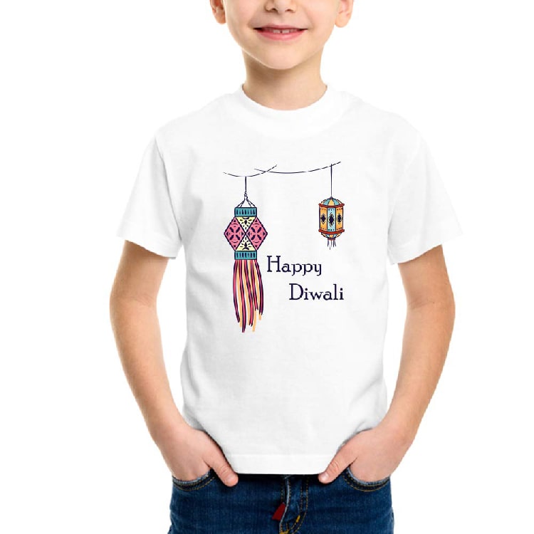 Regular Fit Cotton T-shirt Happy Diwali Printed Half Sleeve T-Shirts for Diwali Gift T-shirt for Boy