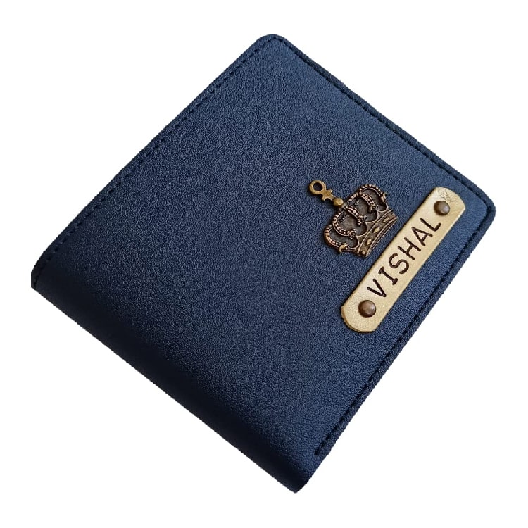  Men's Leather Customized Wallet with Coin Pouch (Navy Blue)