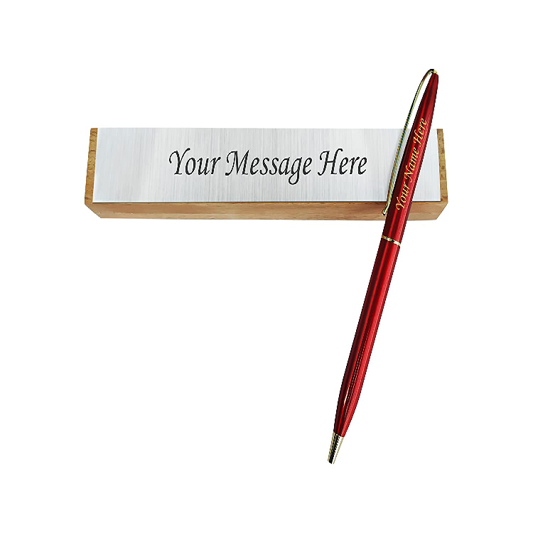 Personalized Red Slim Pen with name on Pen and a Special Personalized message on Wooden Box