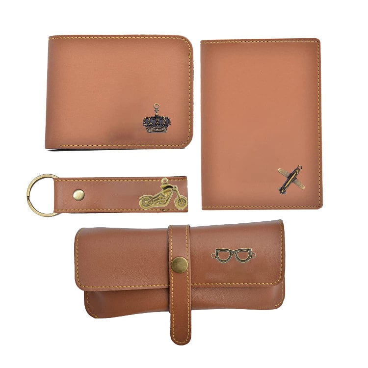  Personalized Combo Set for Men's Includes Men’s Wallet, Spectacle Cover, Passport Cover and Keychain - All in One Men’s Combo.