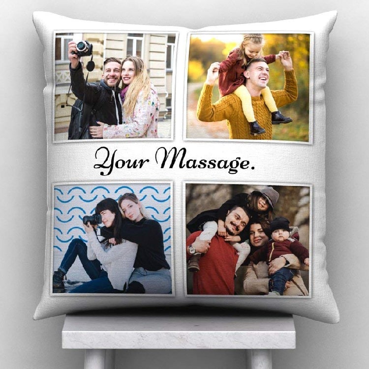 4 Photo Personalized Photo Cushion Pillow with Filler - 12X12 Inch 