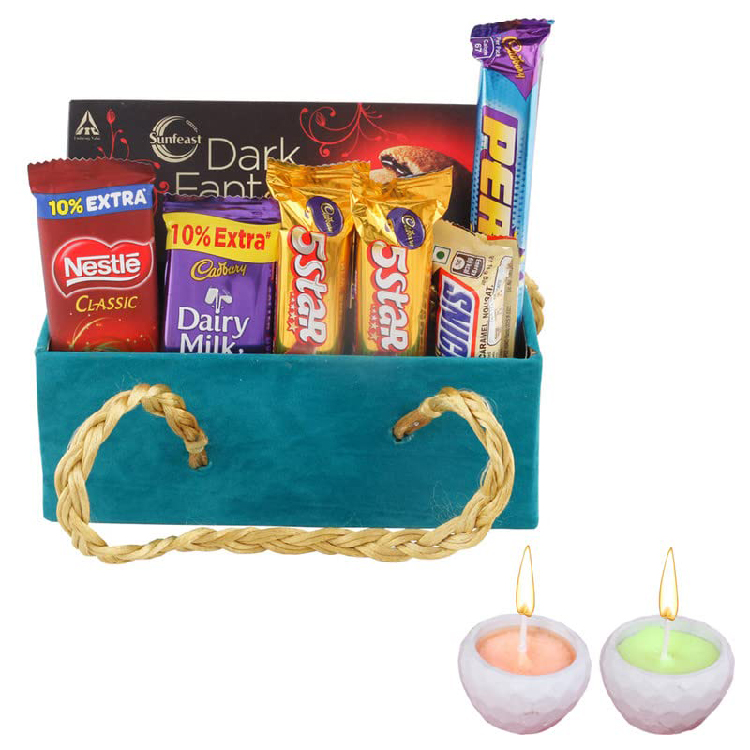 Chocolate Gift Basket Hamper Diwali Chocolate Gift Premium Diwali Concreate Diya with Chocolate Hamper